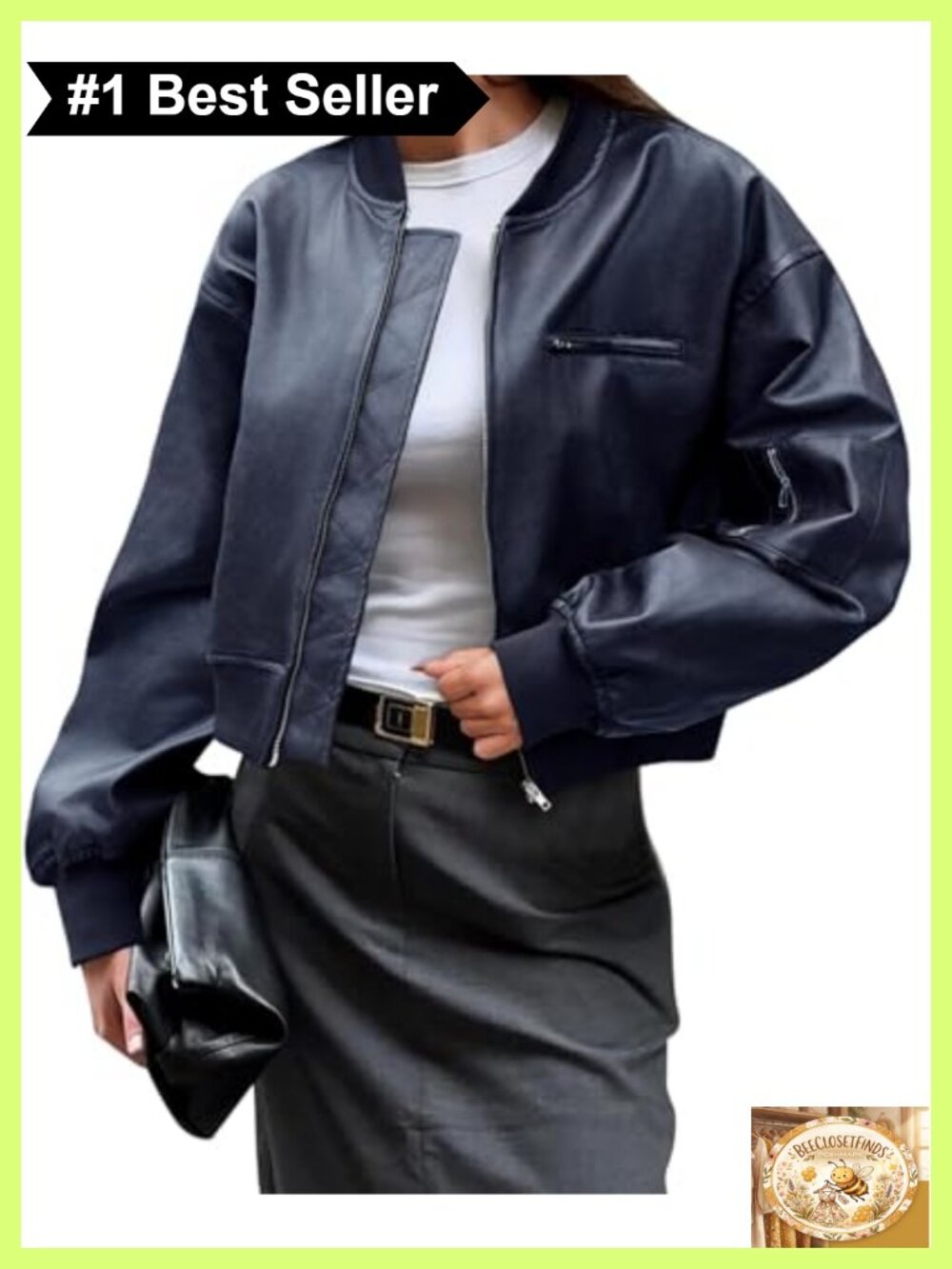 Faux Leather Bomber Jacket Cropped Biker Coat with Pockets